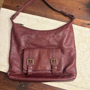 Fossil Cleo Large Hobo Shoulder Bag Burgundy Leather